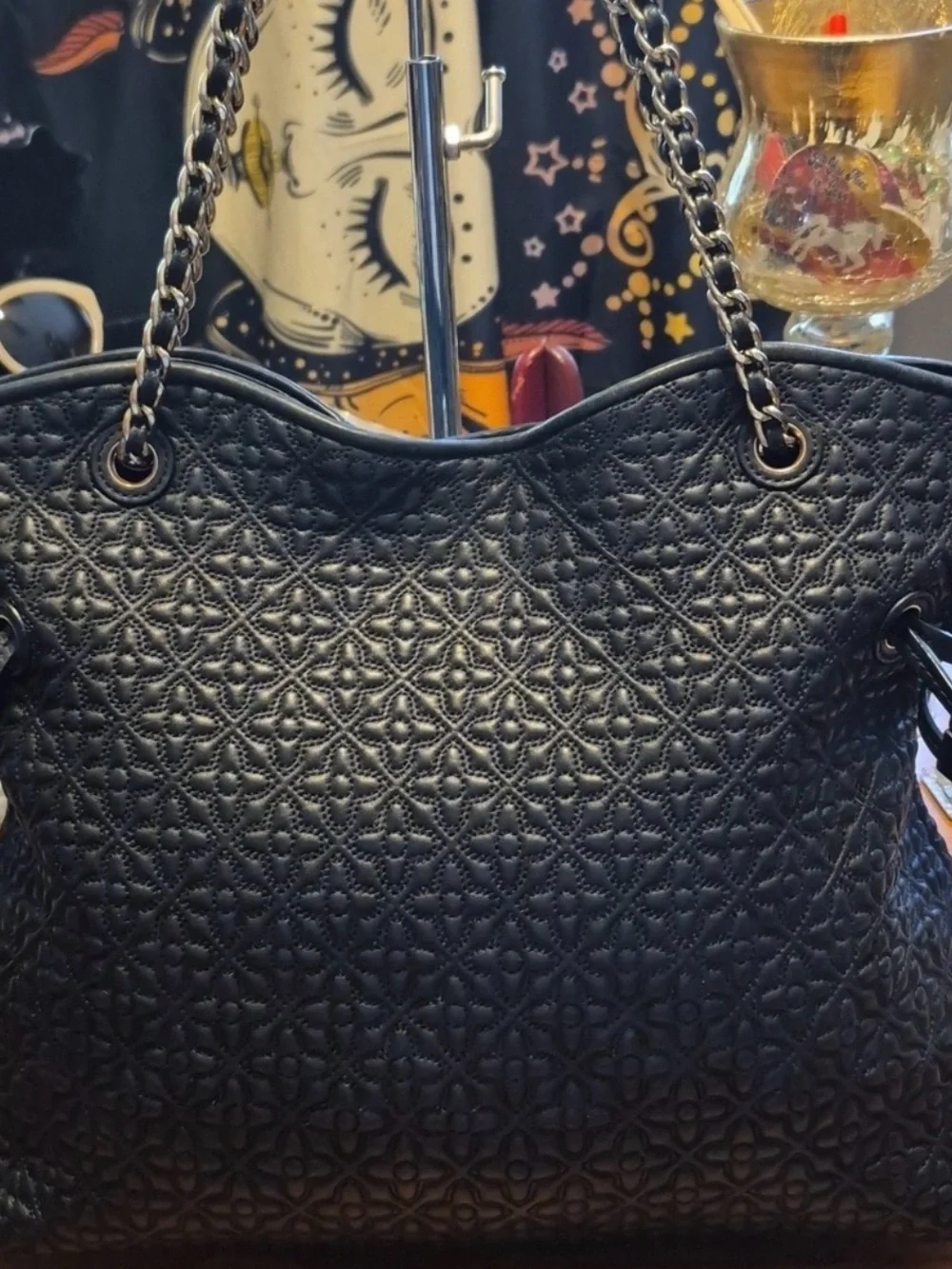 Tory Burch Black Quilted Leather Chain-Handle Crossbody Tote